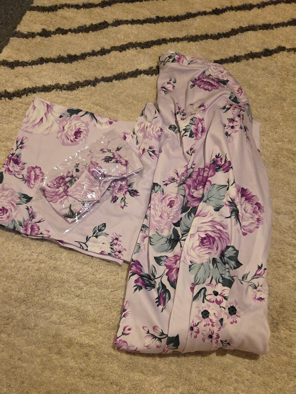 Floral Satin Sleep Robe & Newborn Swaddle And Headband Set - Lavender/Purple